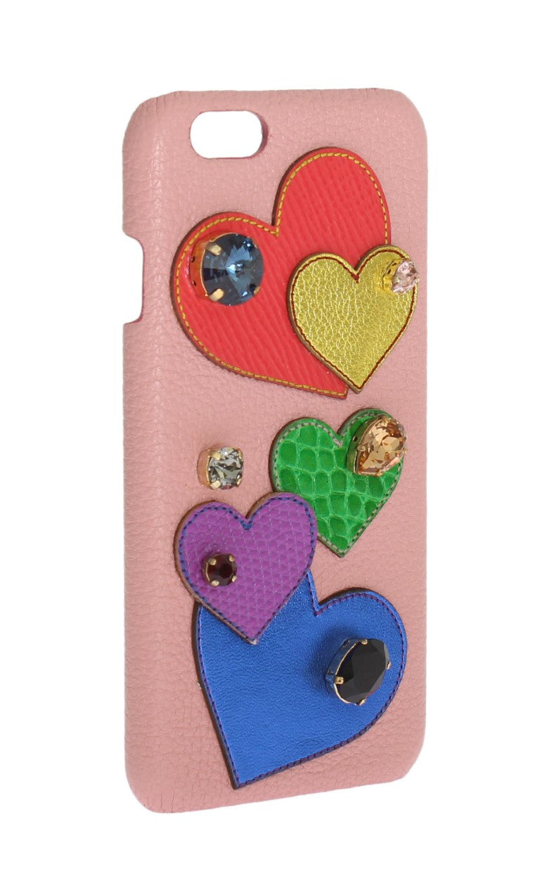 Étui de téléphone en cuir rose avec cristaux et cœur Dolce &amp; Gabbana