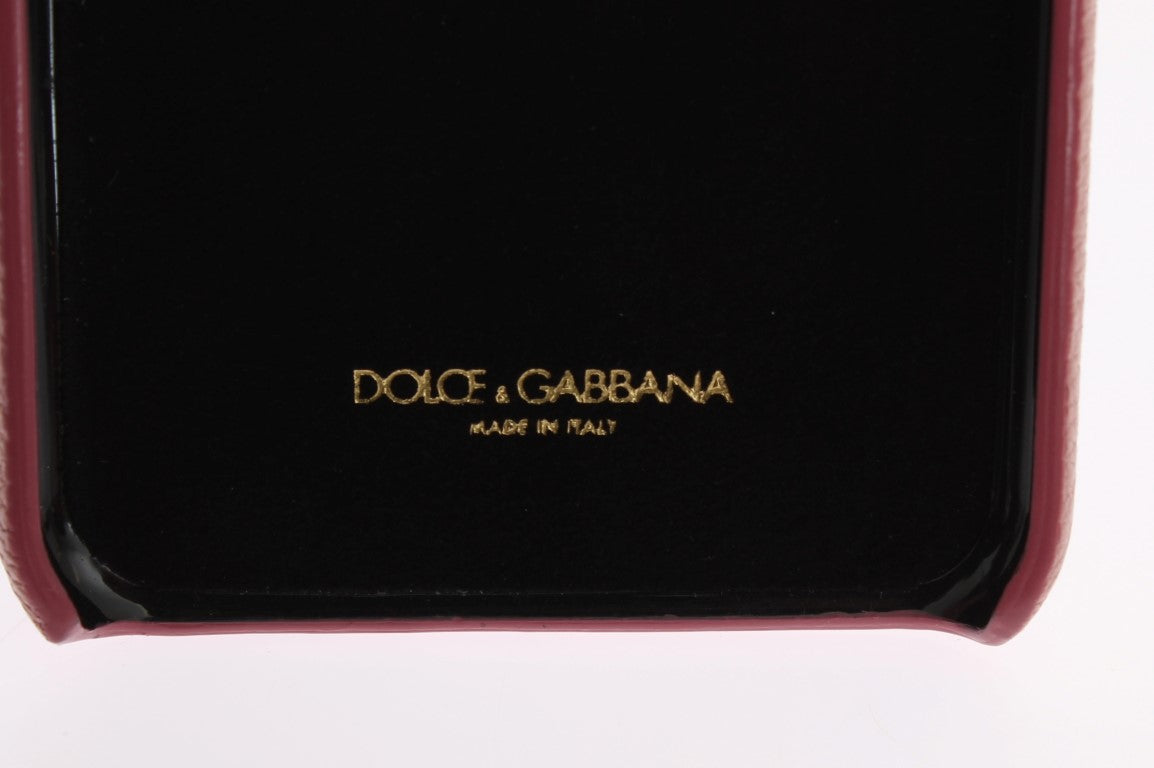 Dolce &amp; Gabbana Rosa Leder-Handyhülle mit Herz und Kristallen