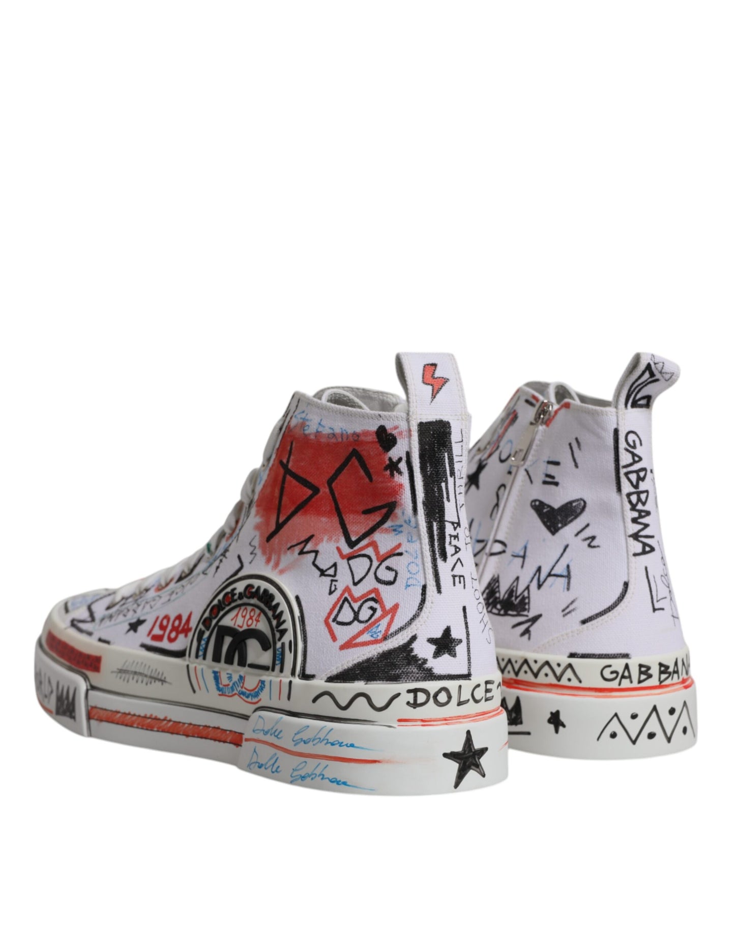 Dolce & Gabbana White Cotton Graffiti High Top Sneaker Shoes