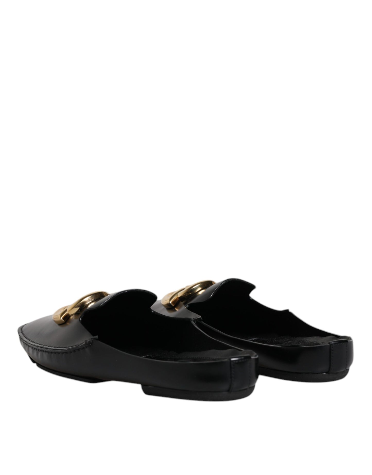 Dolce & Gabbana Black Leather DG Logo Slip On Shoes