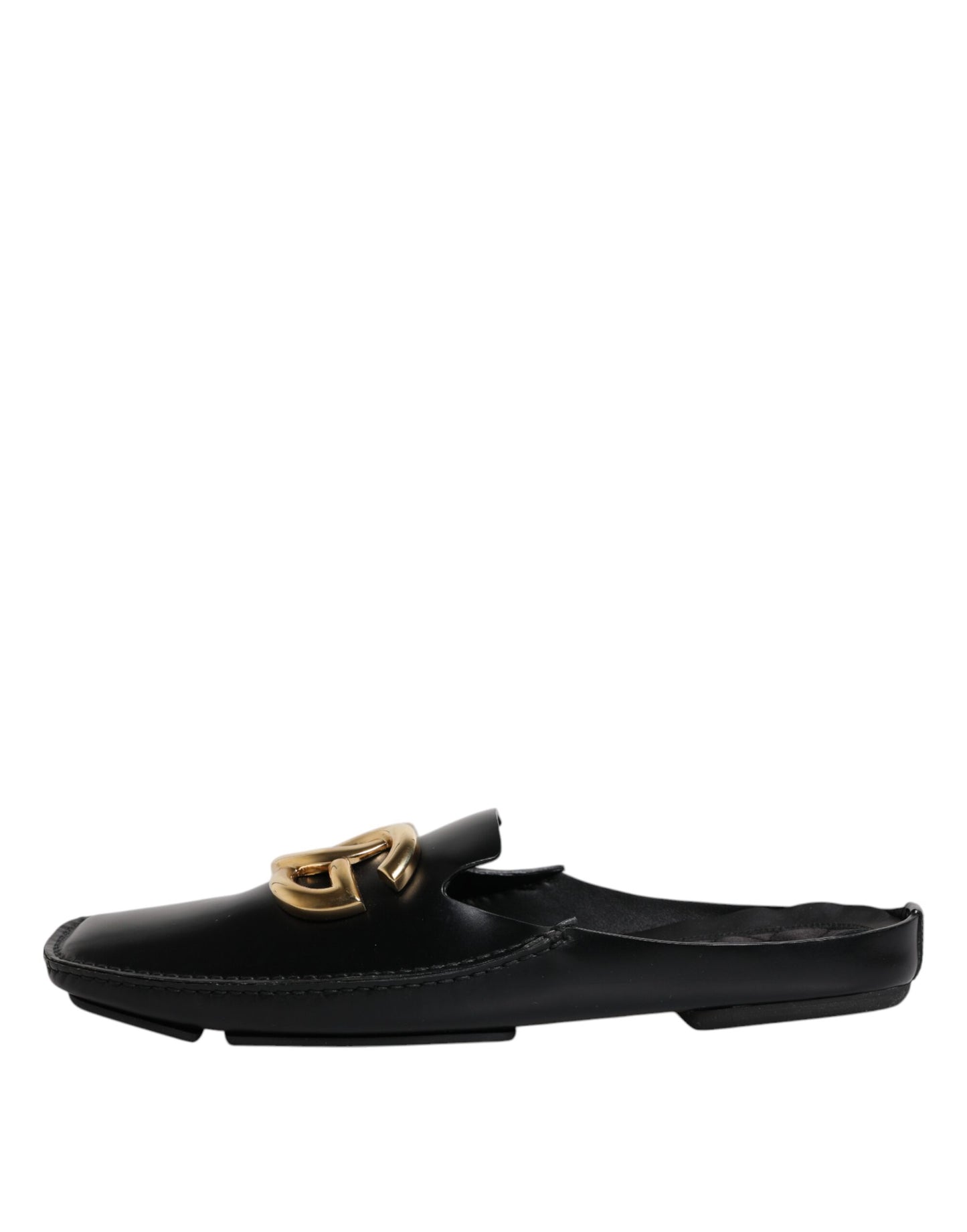 Dolce & Gabbana Black Leather DG Logo Slip On Shoes