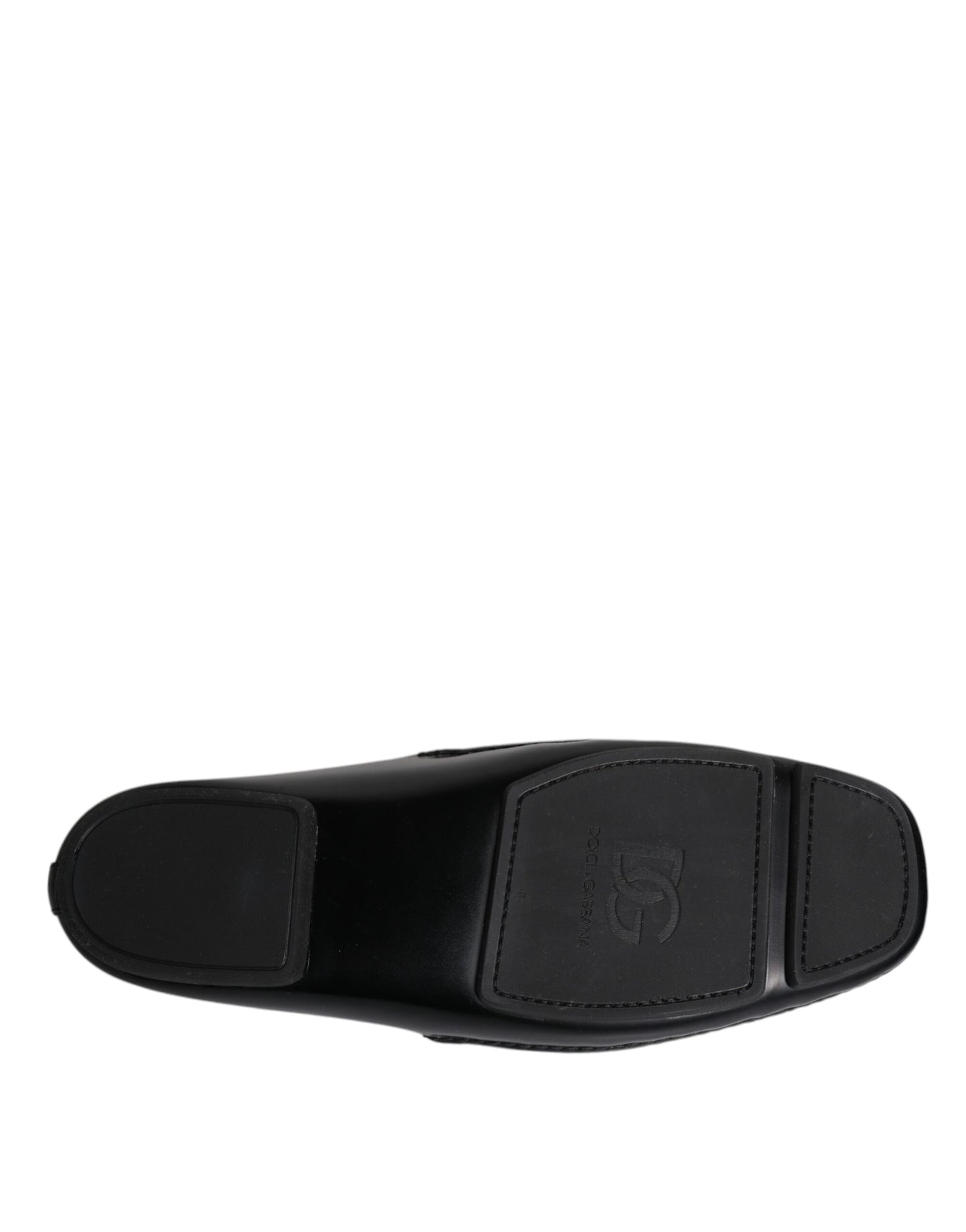 Dolce & Gabbana Black Leather DG Logo Slip On Shoes