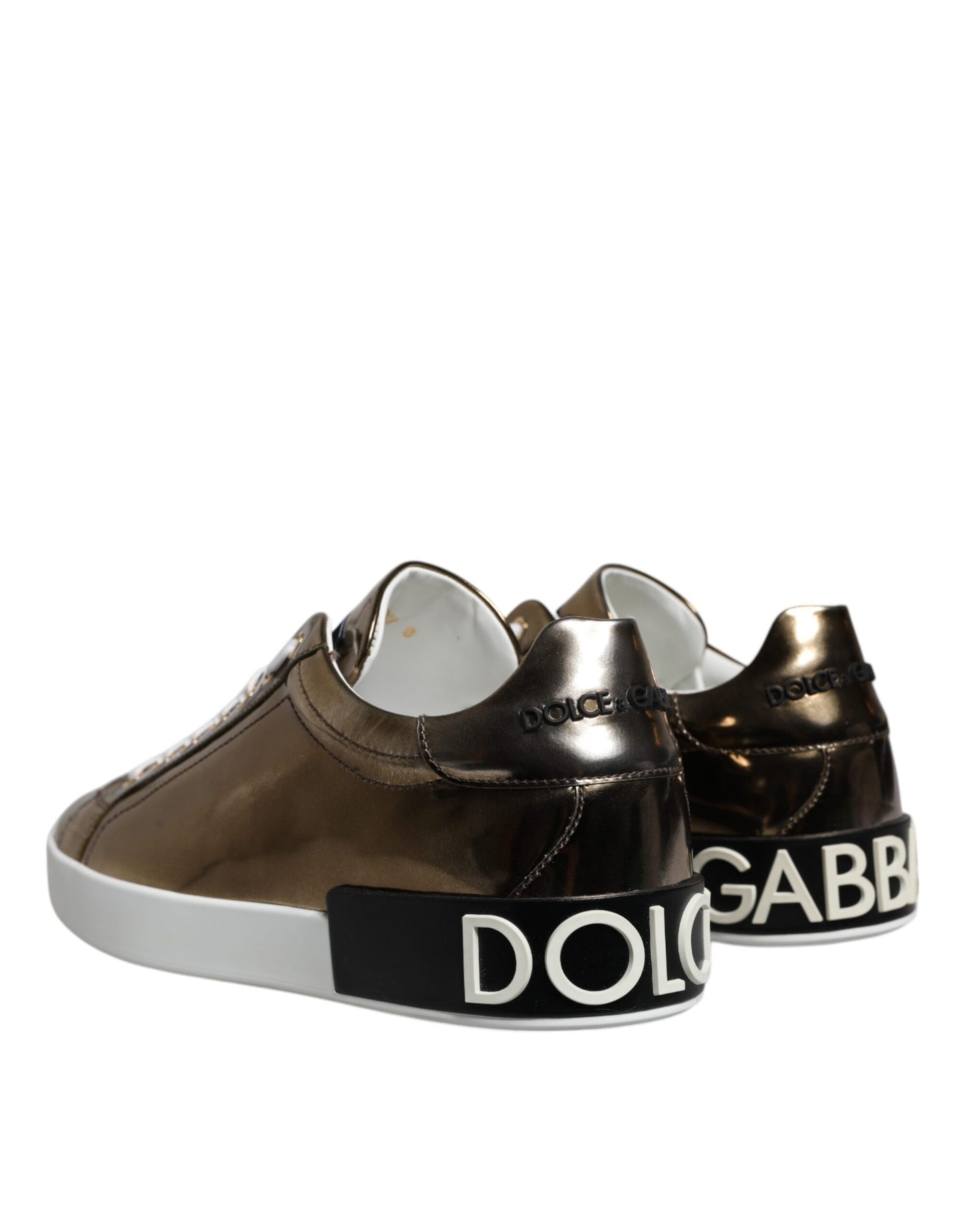 Dolce & Gabbana Gold Leather Logo Portofino Men Sneaker Shoes