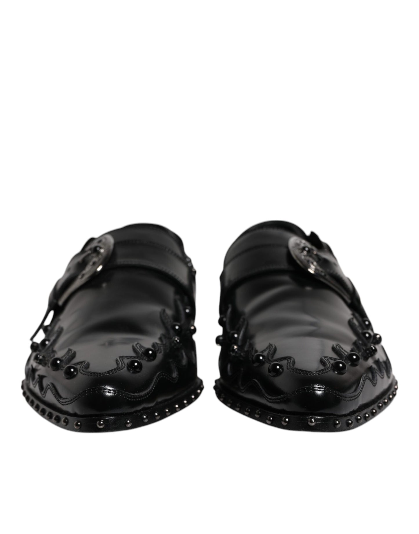 Dolce & Gabbana Black Embellished Derby Monk Strap Shoes