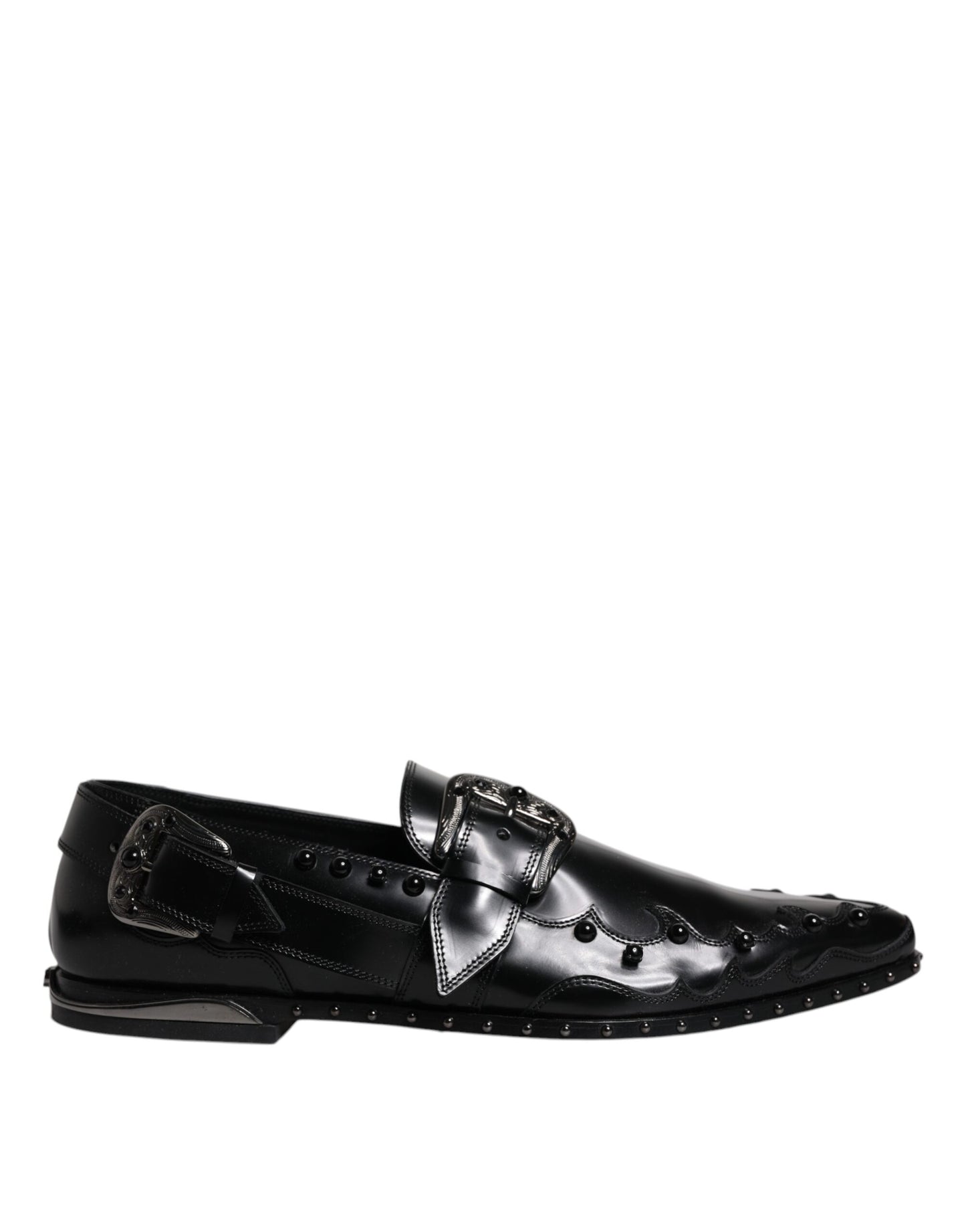 Dolce & Gabbana Black Embellished Derby Monk Strap Shoes