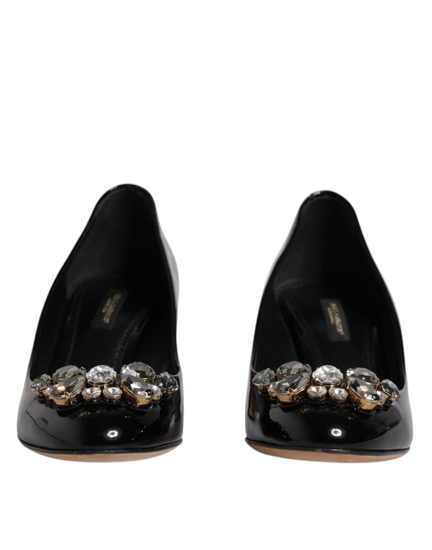 Dolce & Gabbana Black Leather Crystal Heels Pumps Shoes