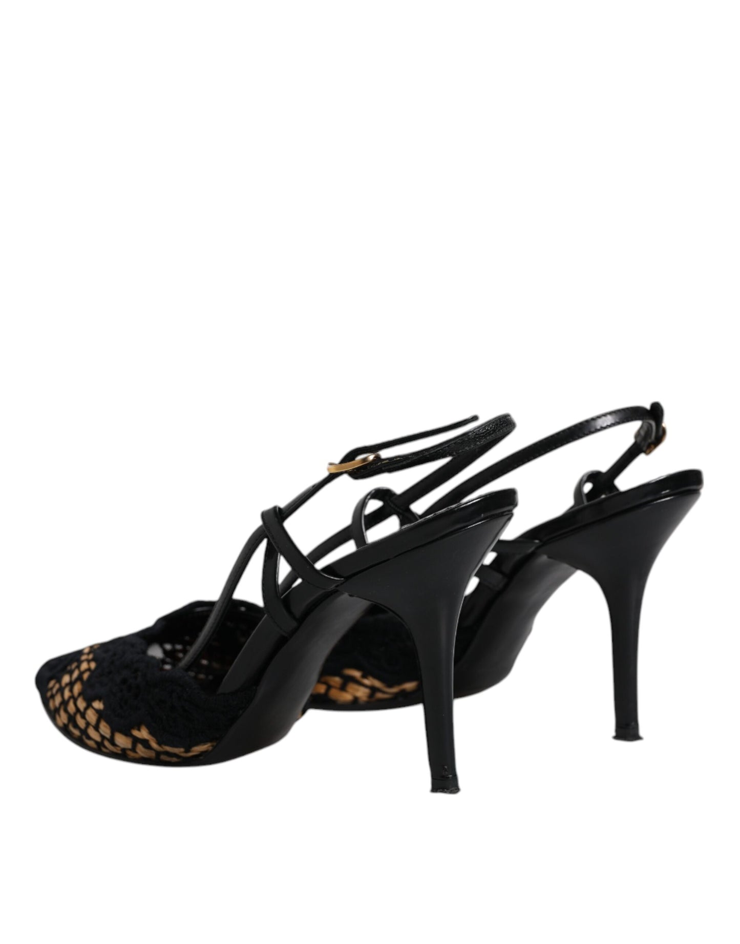 Dolce & Gabbana Black Brown Lace High Heels Slingback Shoes