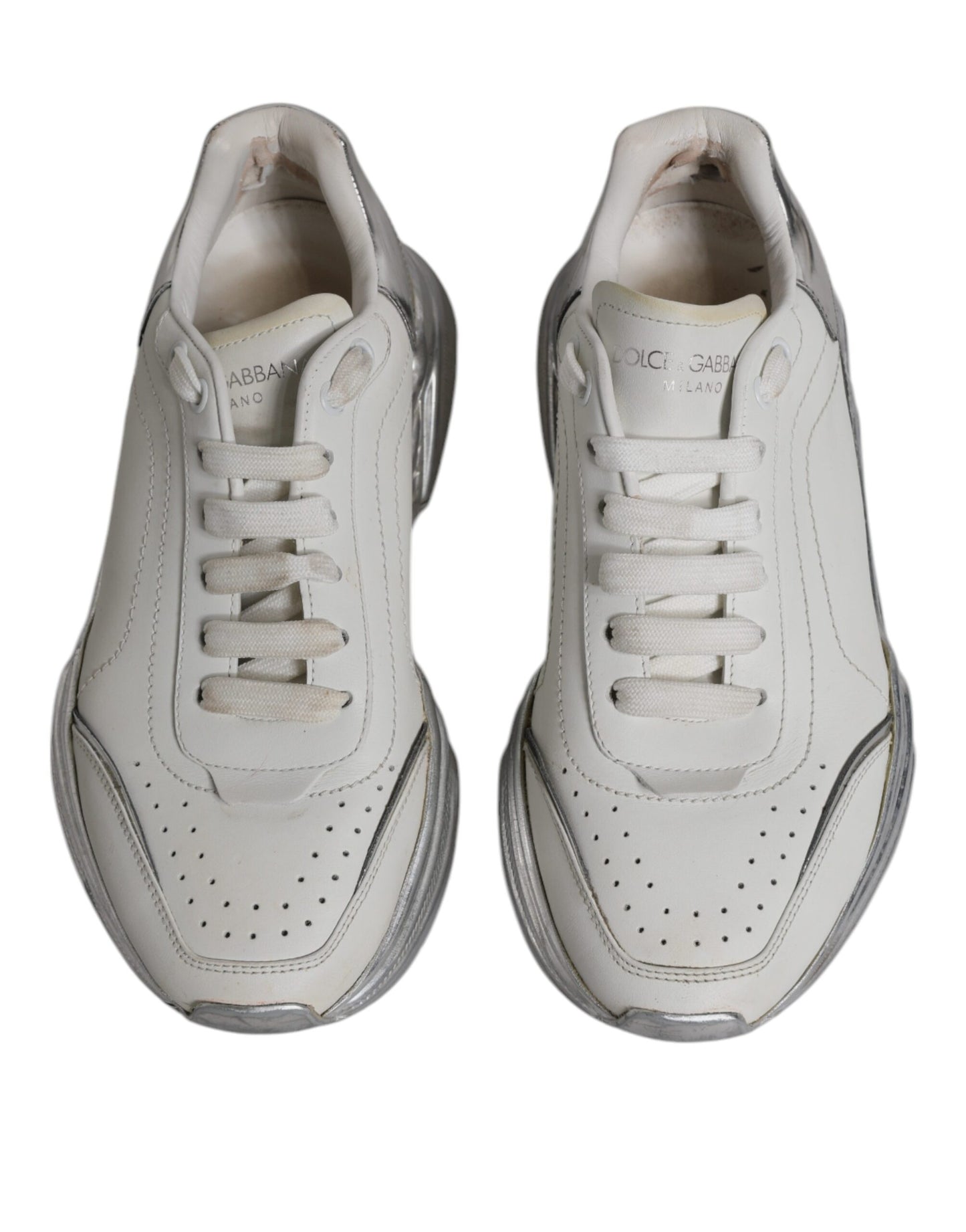 Dolce & Gabbana White Silver Daymaster Low Top Sneakers Shoes