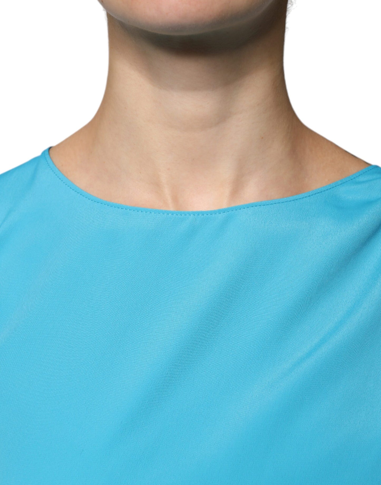 Boutique Moschino Blue Round Neckline Long Sleeves Blouse Top