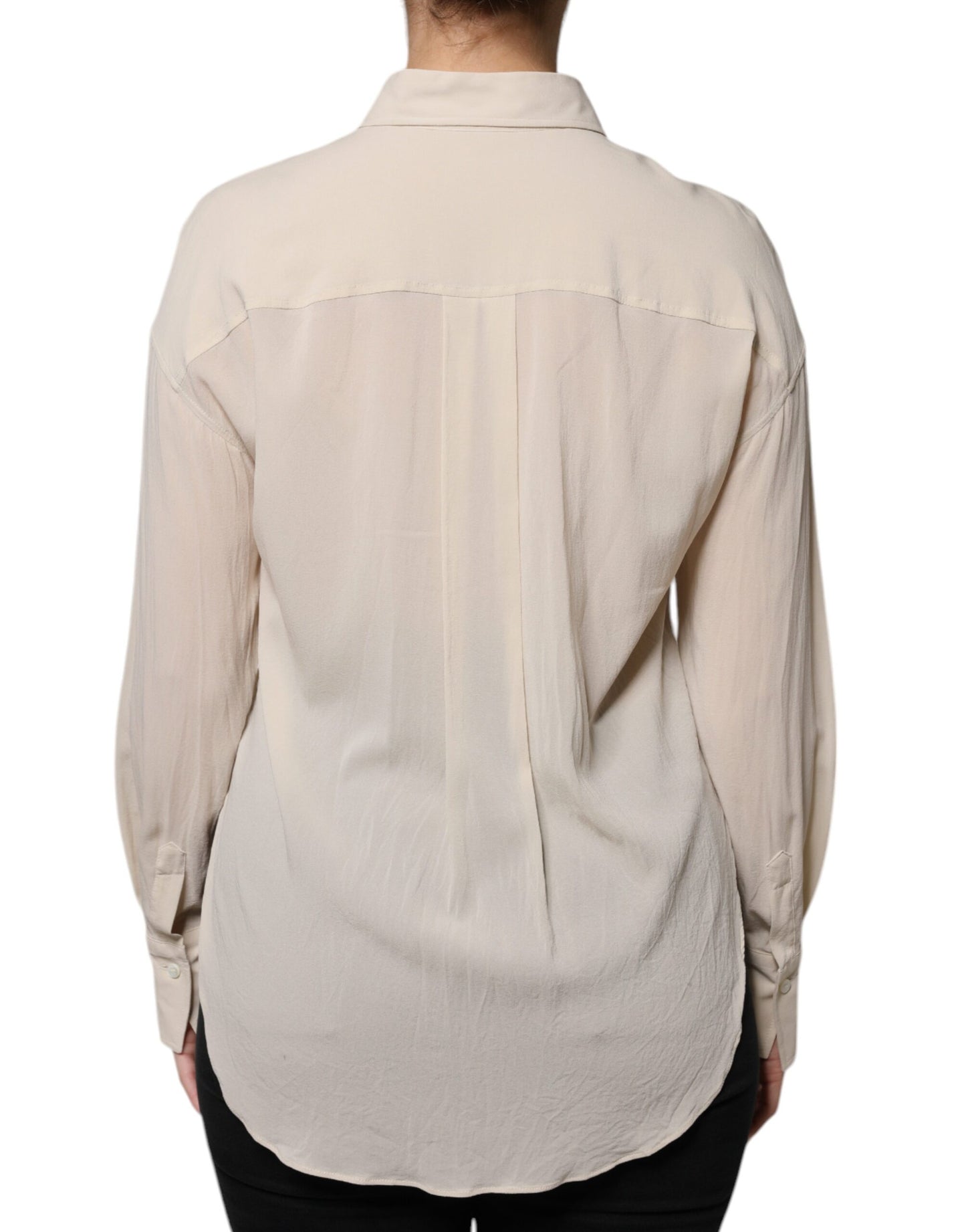 Brunello Cucinelli Beige Silk Blend Collared Button Down Top