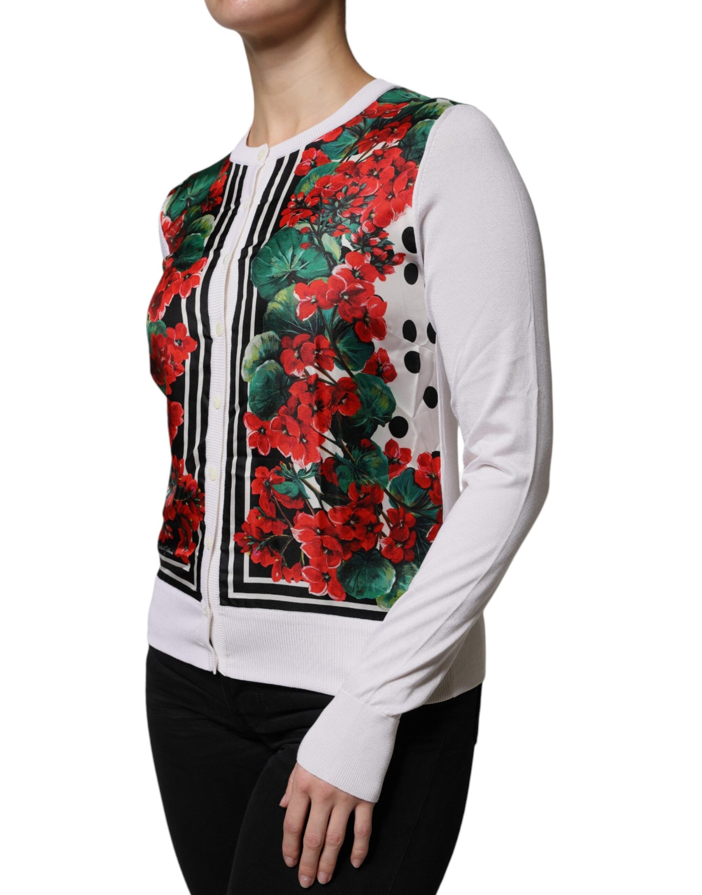 Dolce & Gabbana White Geranium Long Sleeves Cardigan Sweater