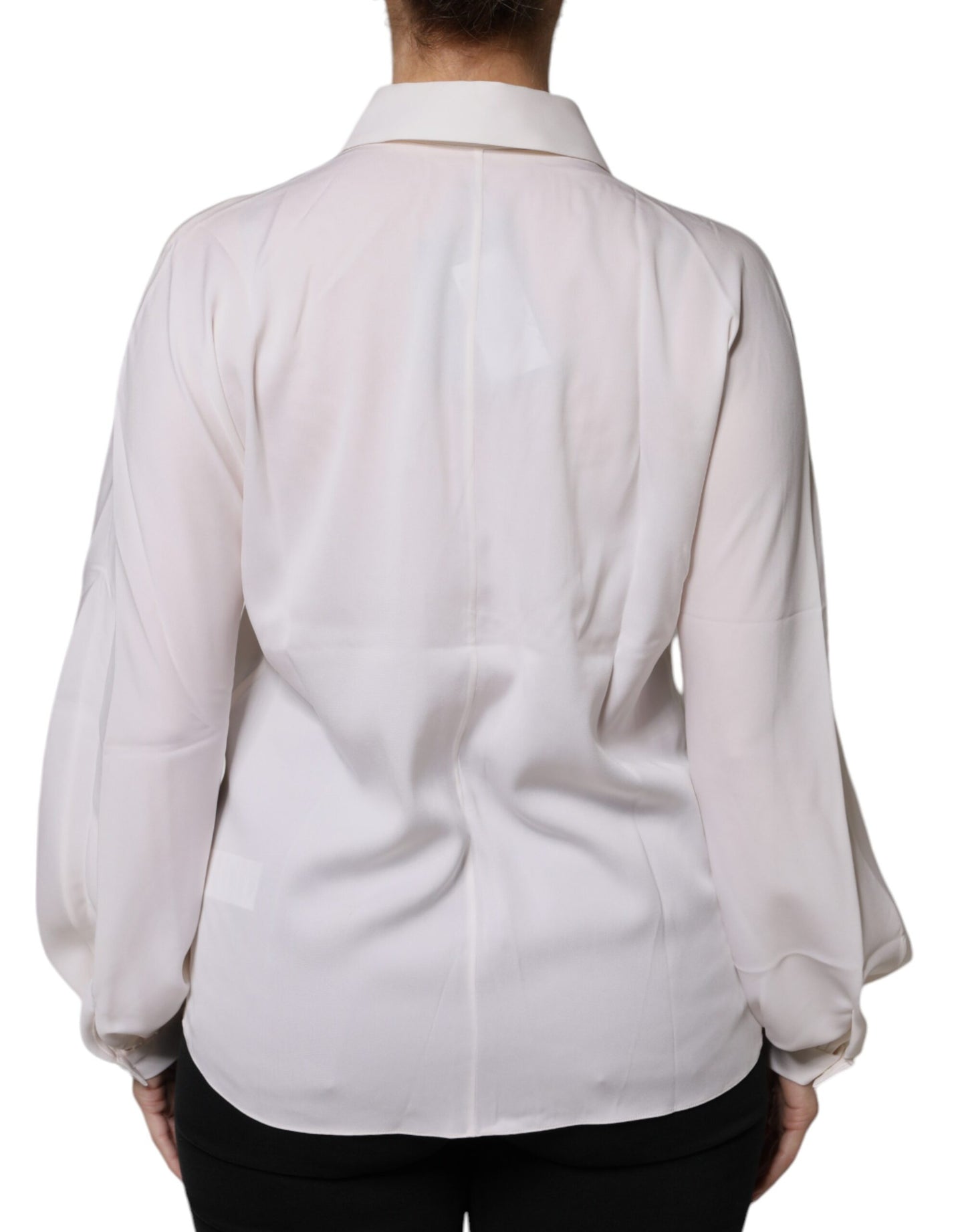 Dolce & Gabbana White Rabbit Patch Silk Collared Blouse Top