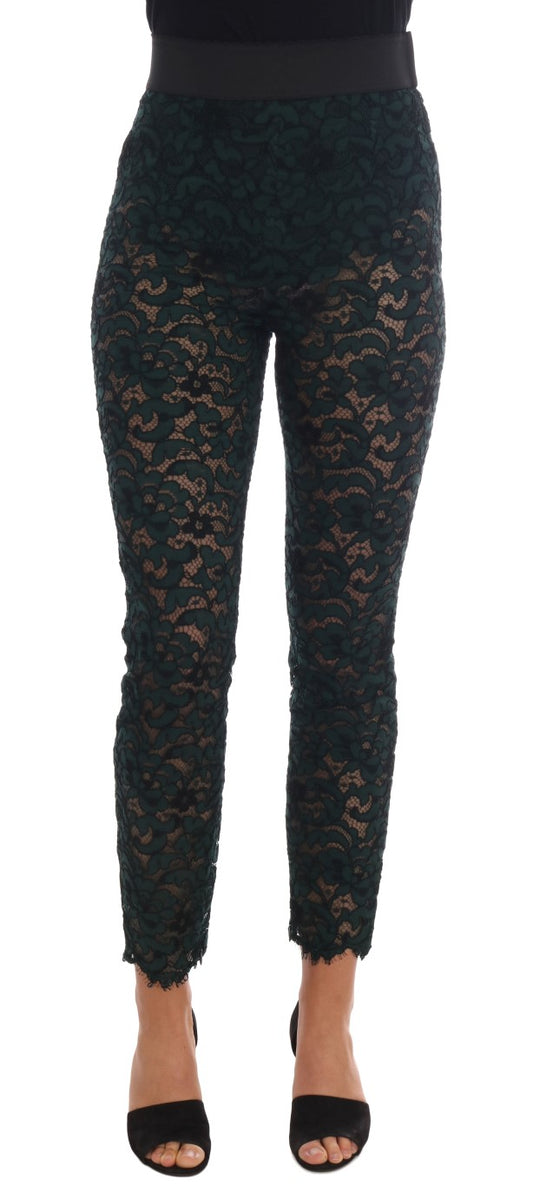 Dolce &amp; Gabbana Pantalon leggings en dentelle florale verte