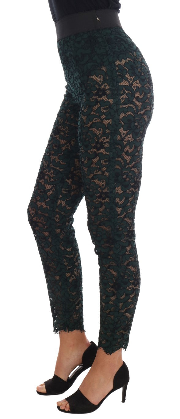 Dolce &amp; Gabbana Pantalon leggings en dentelle florale verte