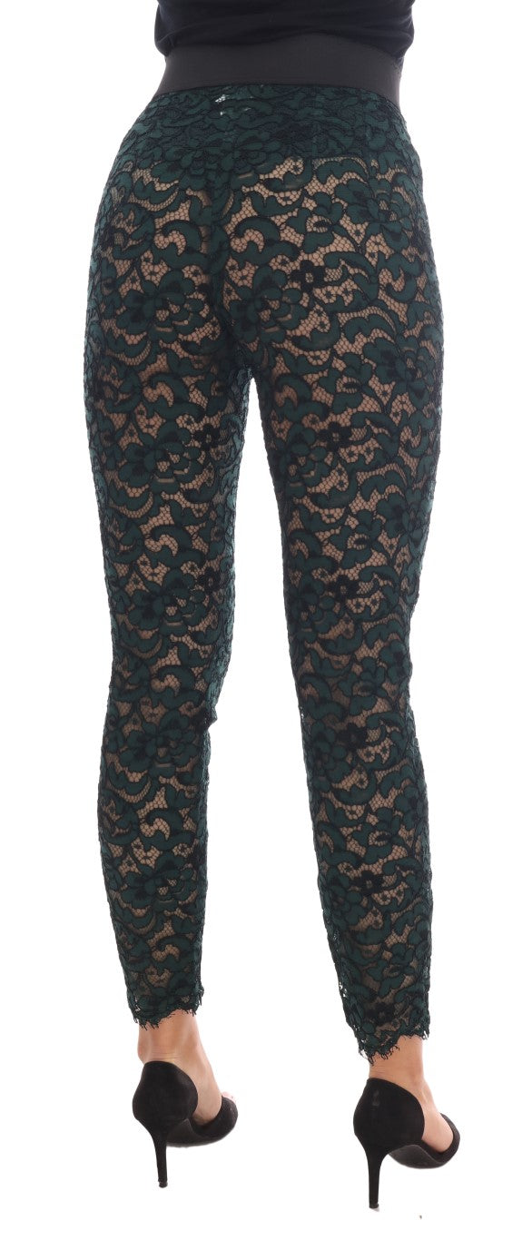 Dolce &amp; Gabbana Pantalon leggings en dentelle florale verte