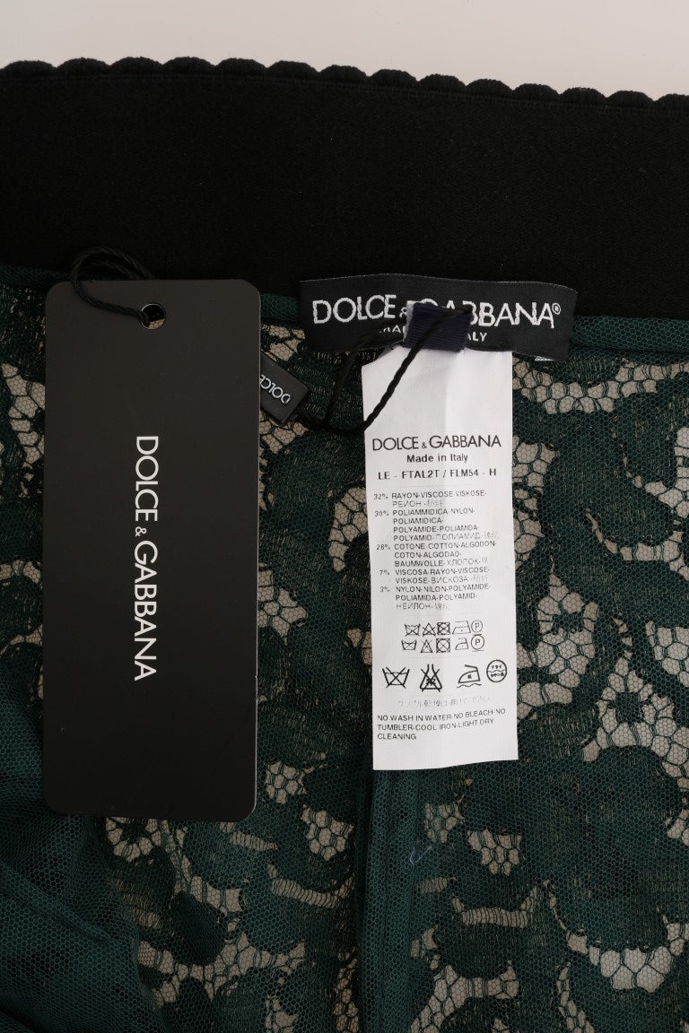 Grüne Leggings-Hose mit floraler Spitze von Dolce &amp; Gabbana