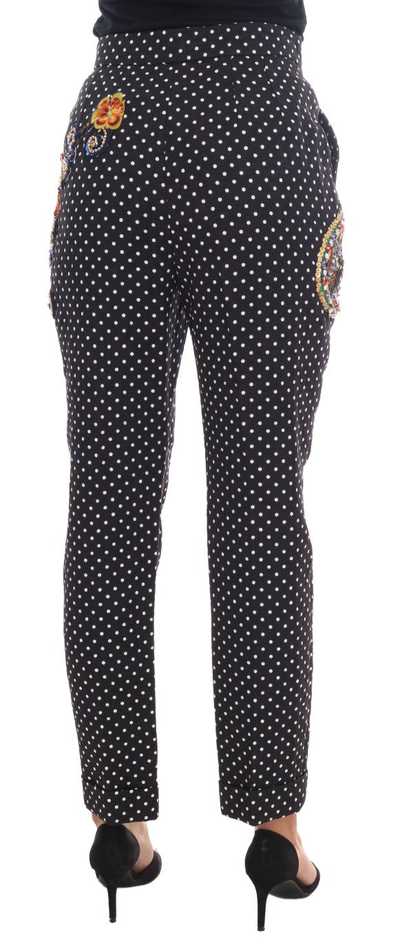 Dolce &amp; Gabbana Pantalon en cristal Sicile noir à pois