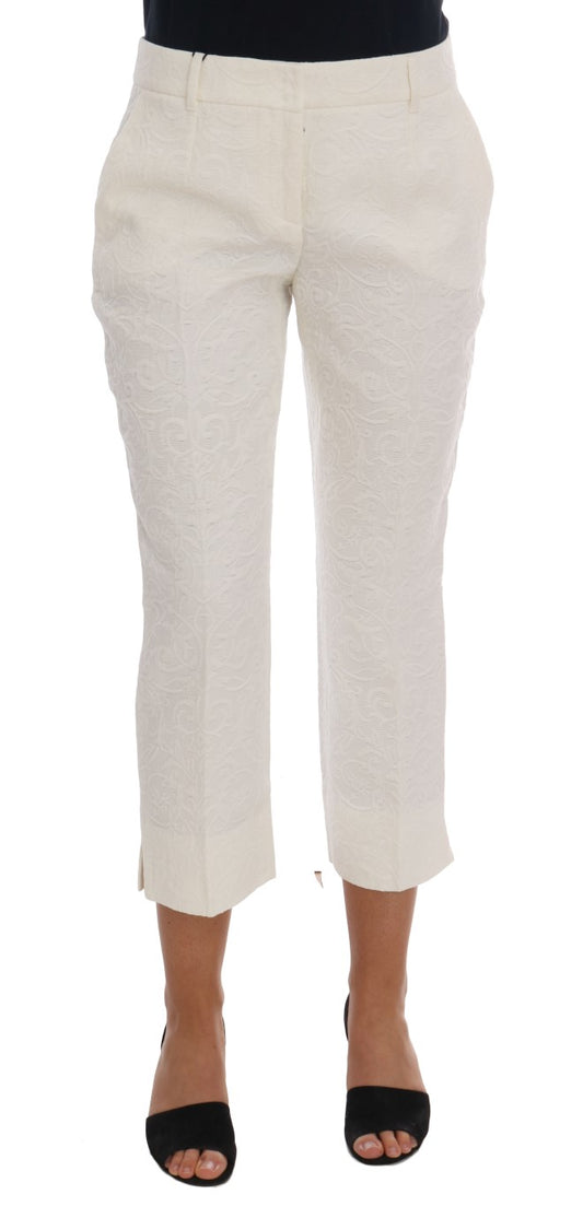 Dolce &amp; Gabbana Pantalon capri en brocart fleuri blanc