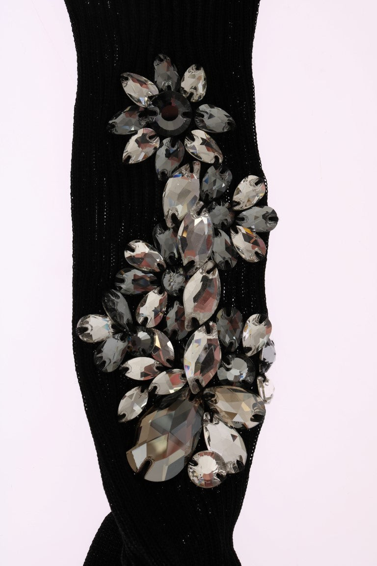 Dolce &amp; Gabbana Chaussettes tricotées noires à fleurs et cristaux transparents