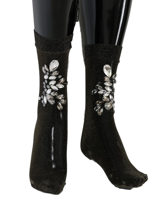 Dolce &amp; Gabbana Chaussettes extensibles noires à fleurs et cristaux transparents