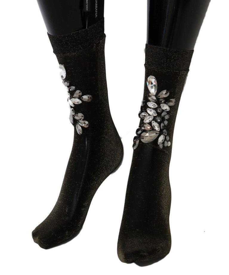 Dolce &amp; Gabbana Chaussettes extensibles noires à fleurs et cristaux transparents