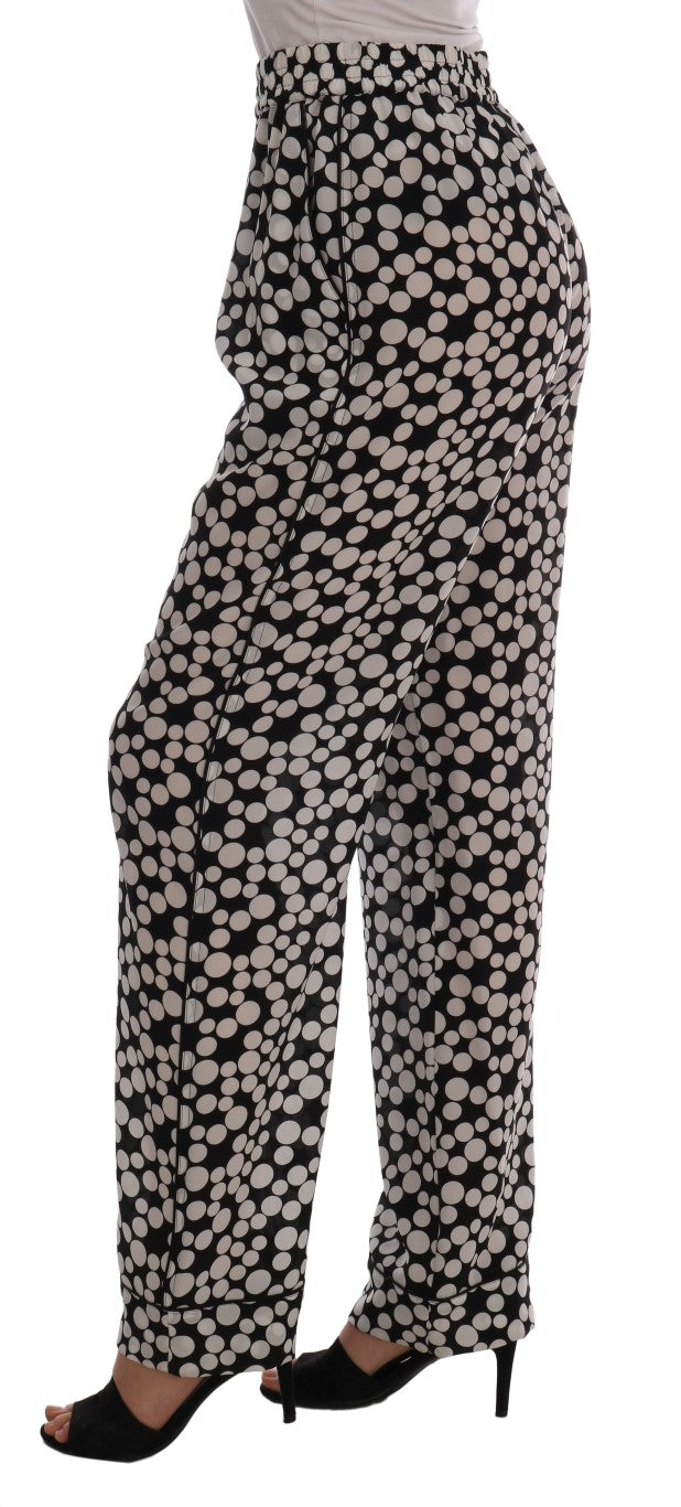 Dolce &amp; Gabbana Pantalon en soie à pois blancs noirs