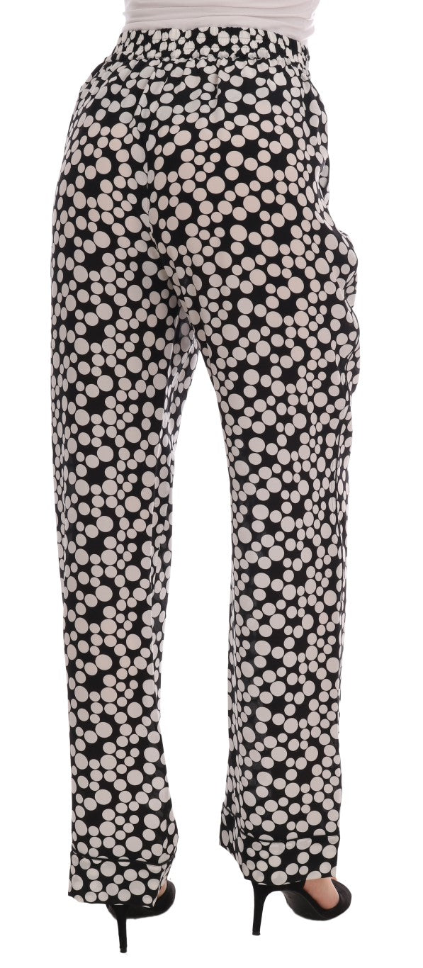 Dolce &amp; Gabbana Pantalon en soie à pois blancs noirs