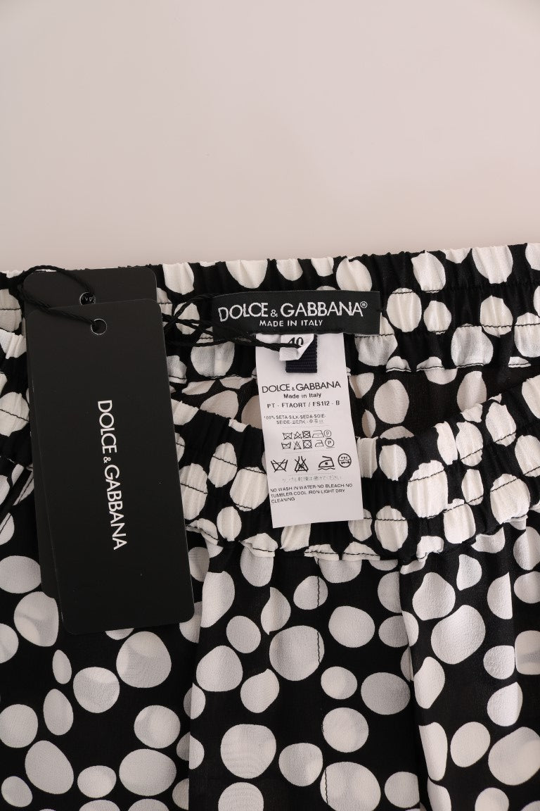 Dolce &amp; Gabbana Schwarz-weiß gepunktete Seidenhose