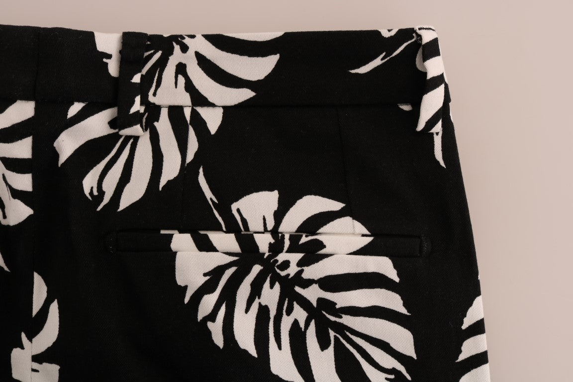 Dolce &amp; Gabbana Pantalon slim stretch en coton blanc et noir à feuilles