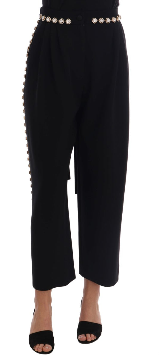 Dolce &amp; Gabbana Pantalon en cristal extensible en laine noire