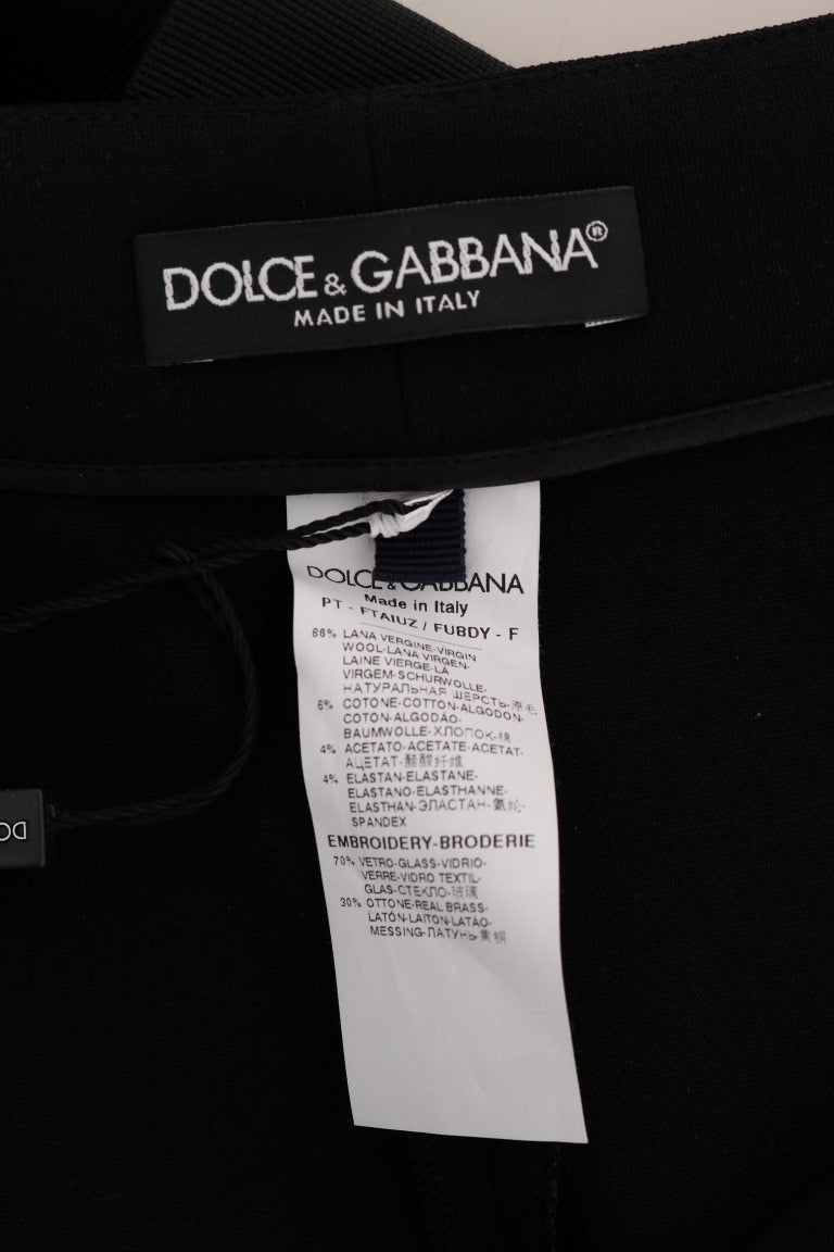 Dolce &amp; Gabbana Schwarze Wollstretch-Kristallhose