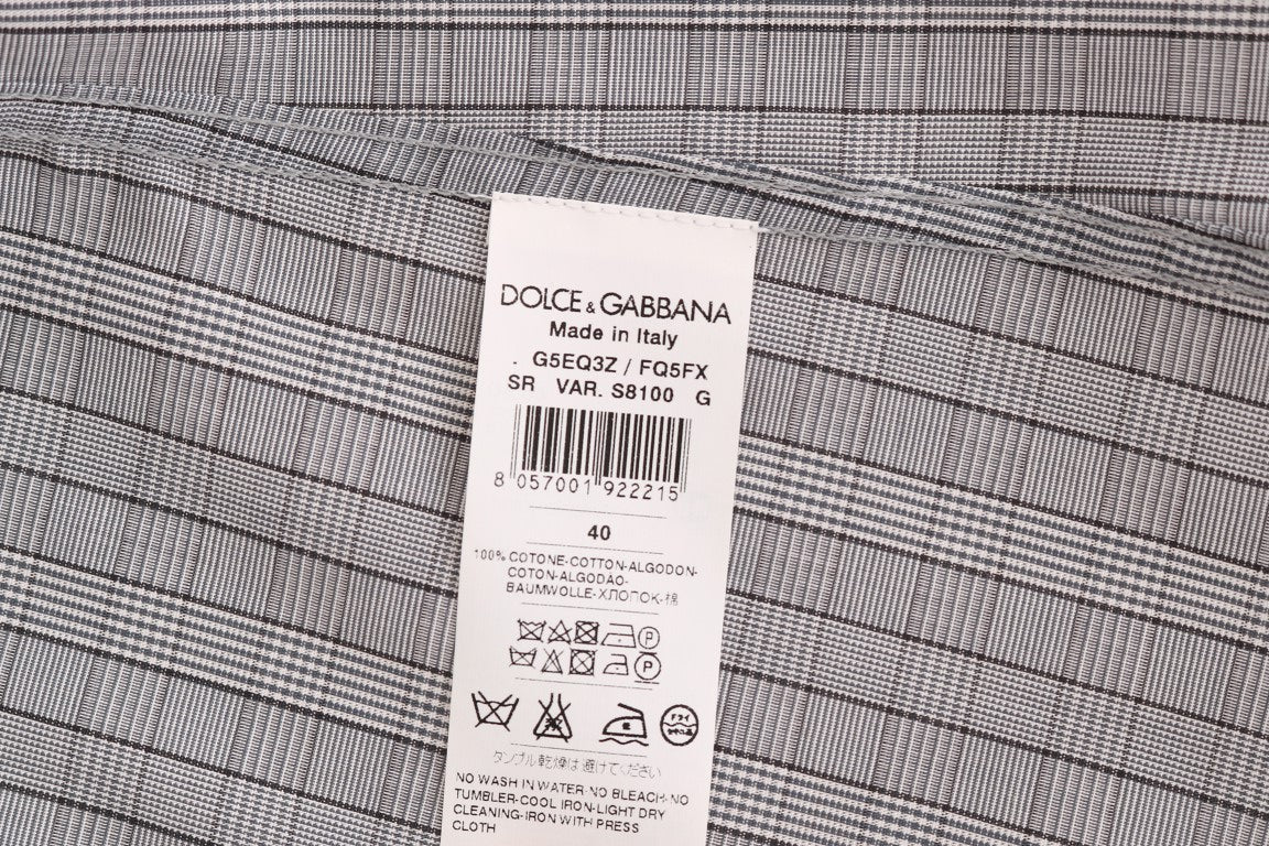 Dolce &amp; Gabbana Chemise slim en coton à carreaux gris GOLD