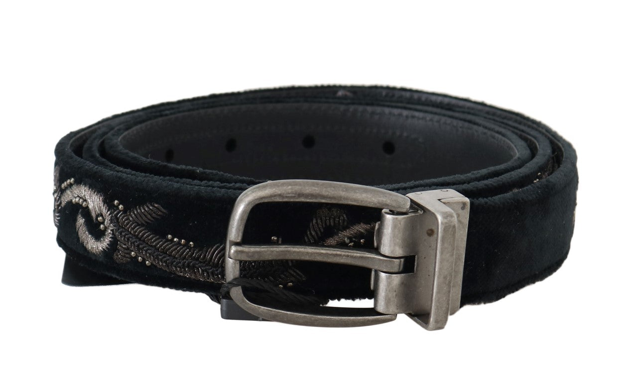 Dolce &amp; Gabbana Ceinture brodée en coton noir Royal Bee