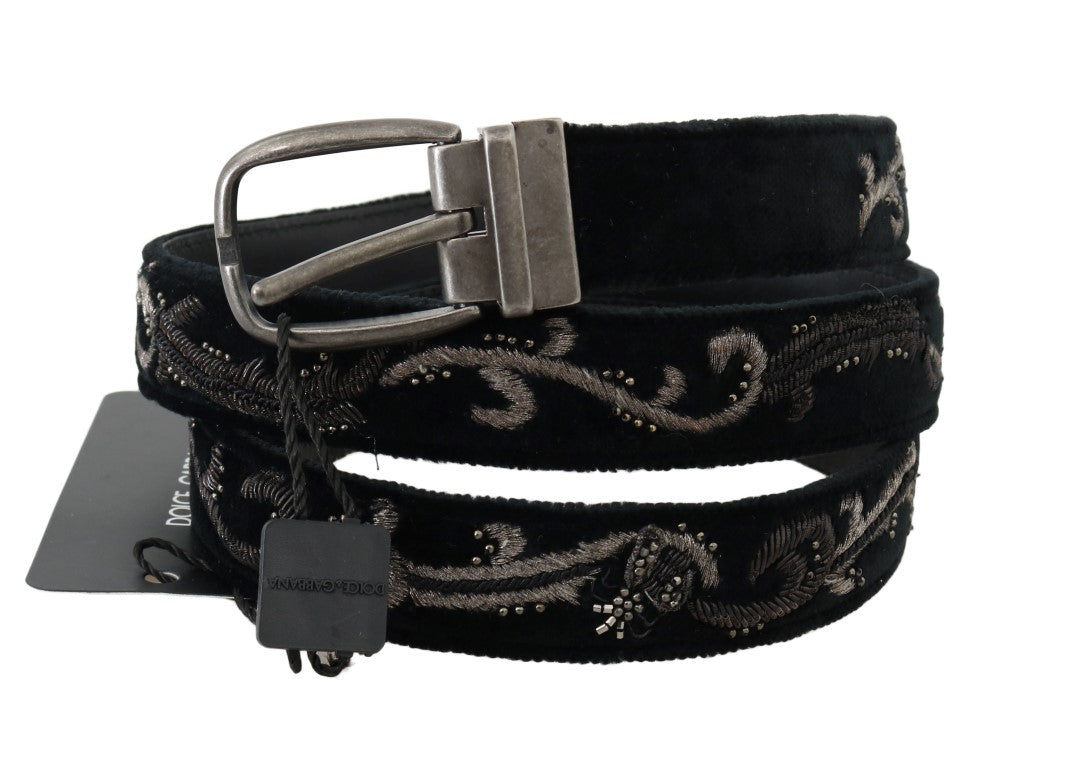 Dolce &amp; Gabbana Ceinture brodée en coton noir Royal Bee