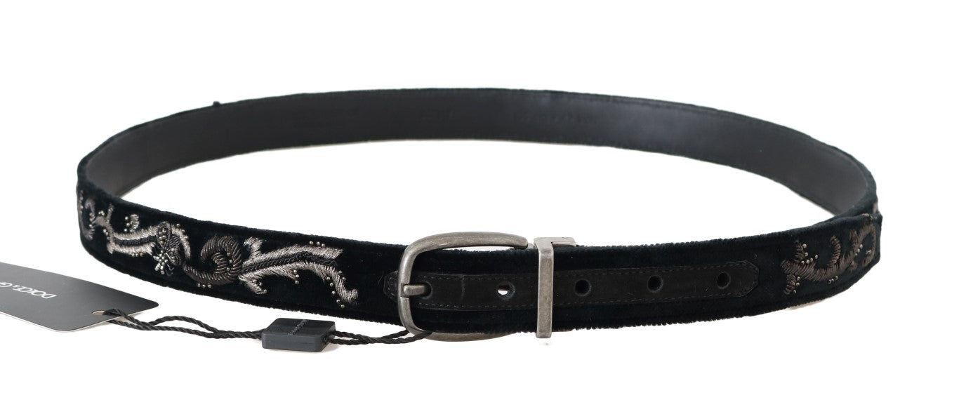 Dolce &amp; Gabbana Ceinture brodée en coton noir Royal Bee