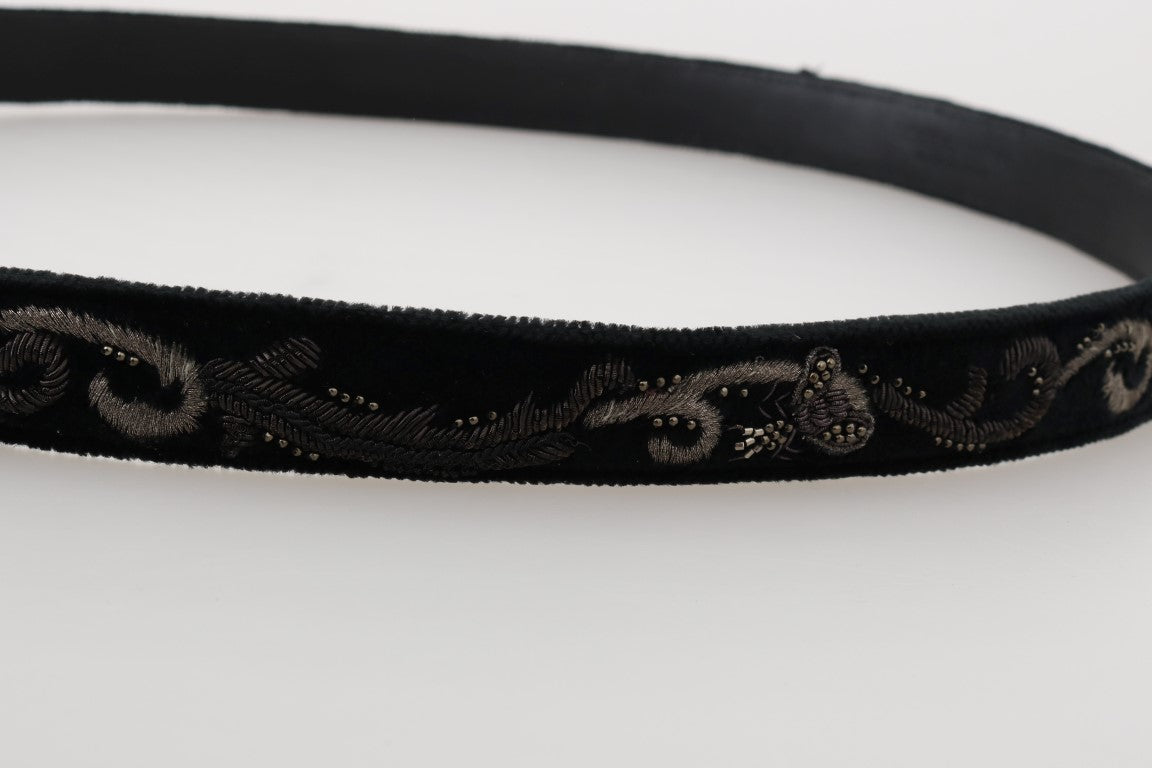 Dolce &amp; Gabbana Ceinture brodée en coton noir Royal Bee