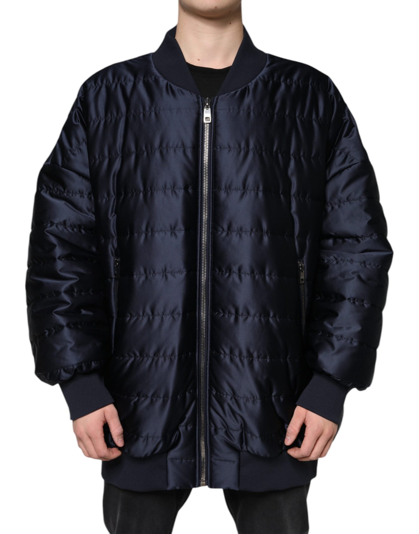 Dolce & Gabbana Dark Blue Quilted Full Zip Bomber Jacket