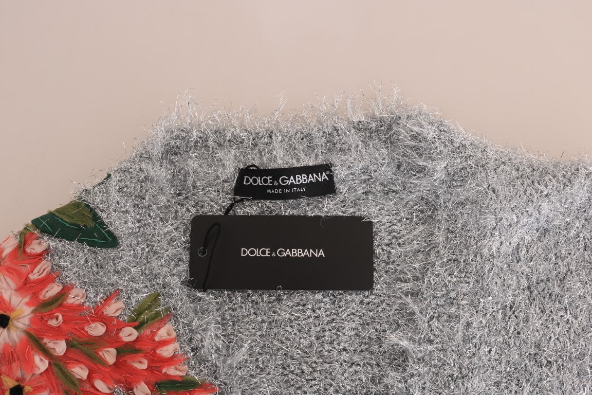 Dolce &amp; Gabbana Silberner Cardigan mit Blumenapplikation