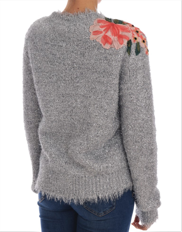 Dolce &amp; Gabbana Cardigan argenté Pull à appliques florales