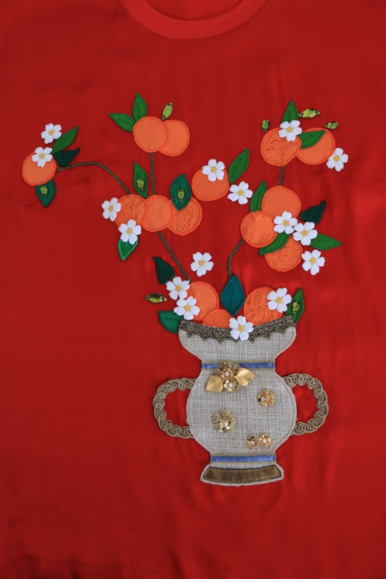 Dolce &amp; Gabbana Blouse en cristal floral oranges en soie rouge