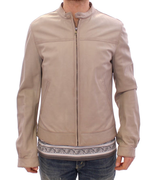 Dolce &amp; Gabbana Veste en cuir beige Manteau de motard