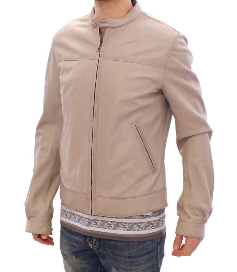 Dolce &amp; Gabbana Beige Lederjacke Bikermantel