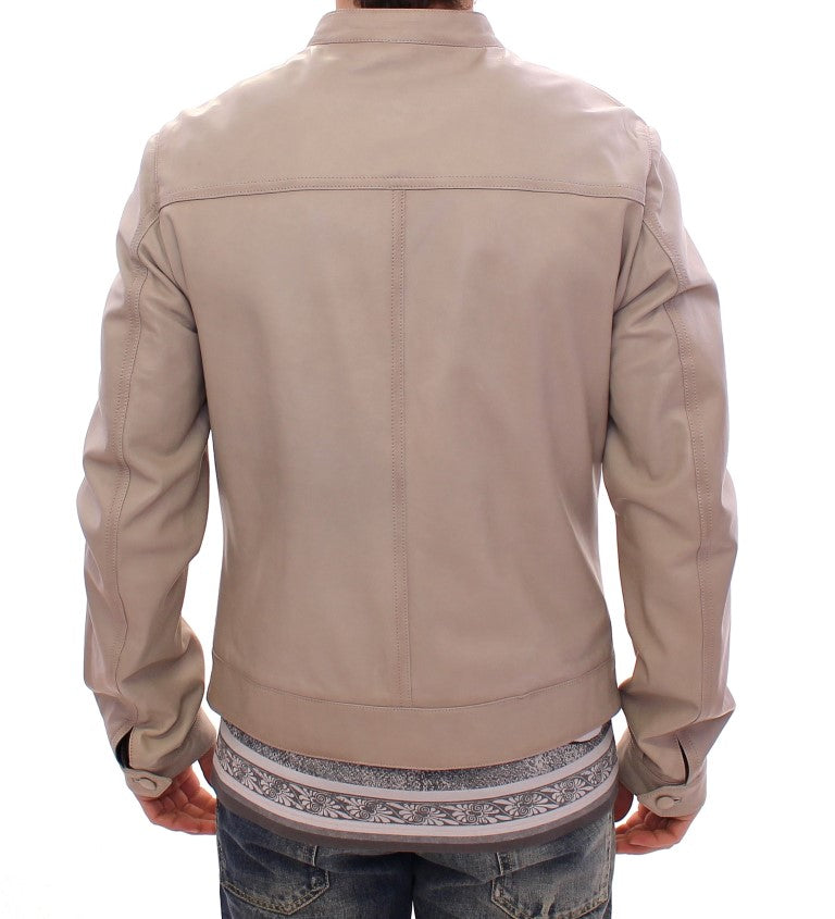 Dolce &amp; Gabbana Beige Lederjacke Bikermantel