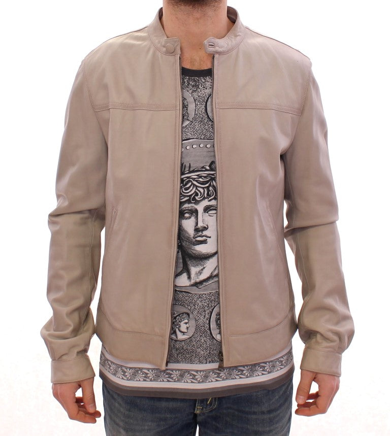 Dolce &amp; Gabbana Beige Lederjacke Bikermantel