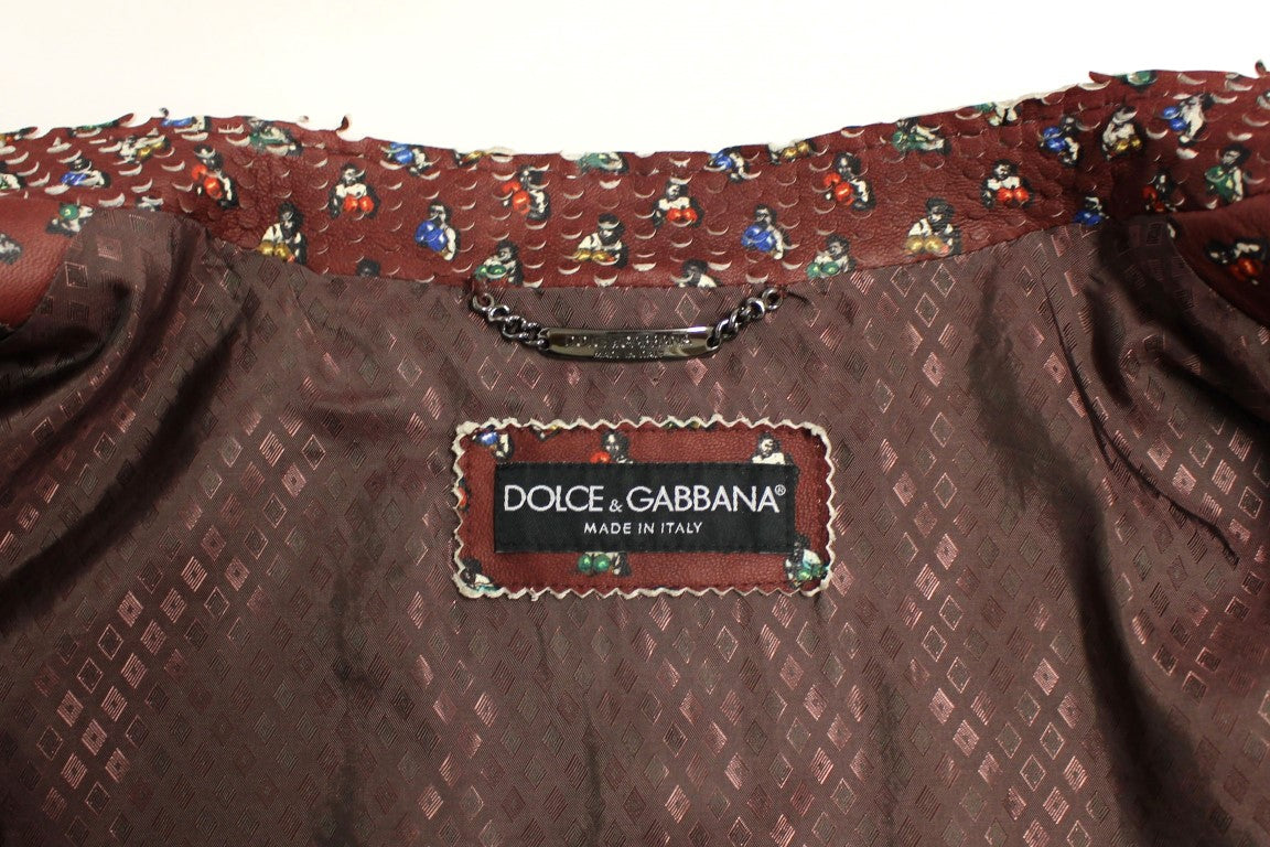 Dolce &amp; Gabbana Manteau veste en cuir imprimé boxer bordeaux