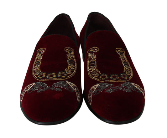 Dolce &amp; Gabbana Mocassins en velours bordeaux Gun Horseshoe Shoes