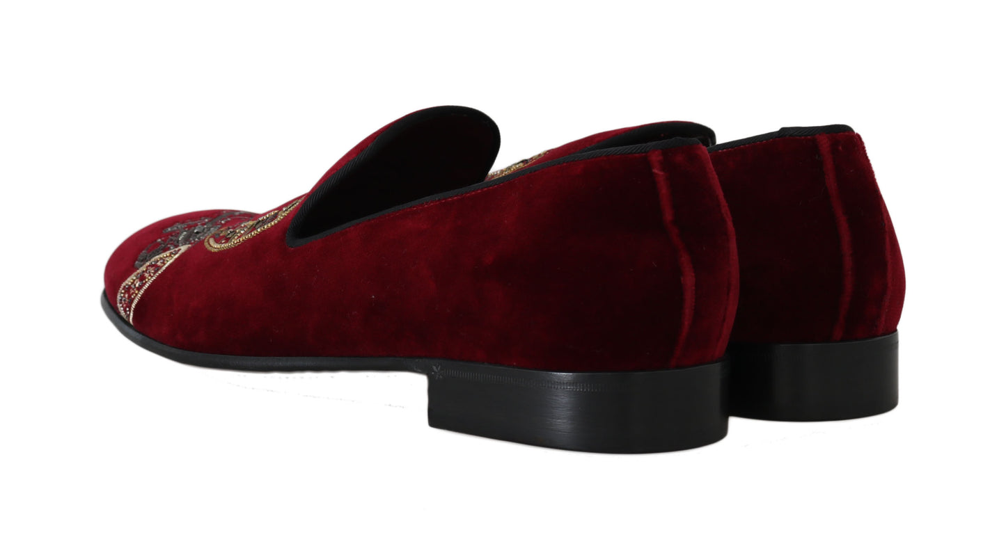 Dolce &amp; Gabbana Mocassins en velours bordeaux Gun Horseshoe Shoes