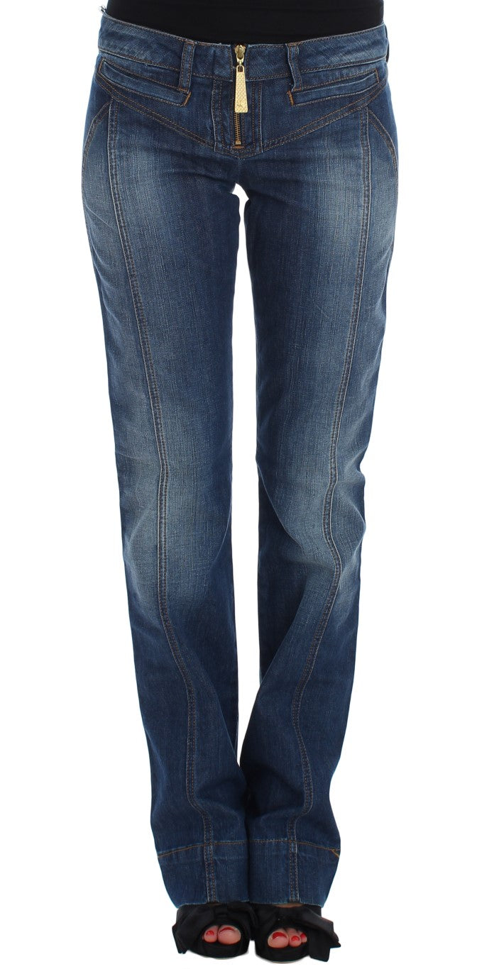 Cavalli - Jean bootcut en coton stretch bleu délavé