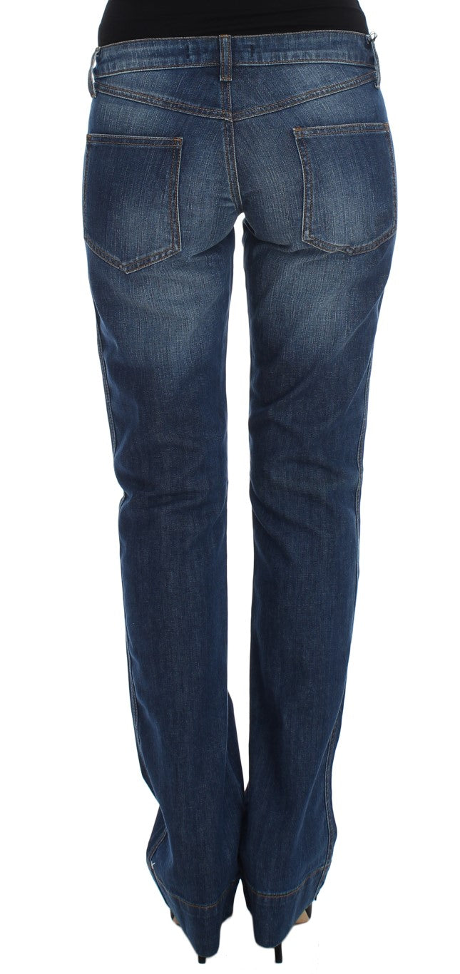 Cavalli - Jean bootcut en coton stretch bleu délavé