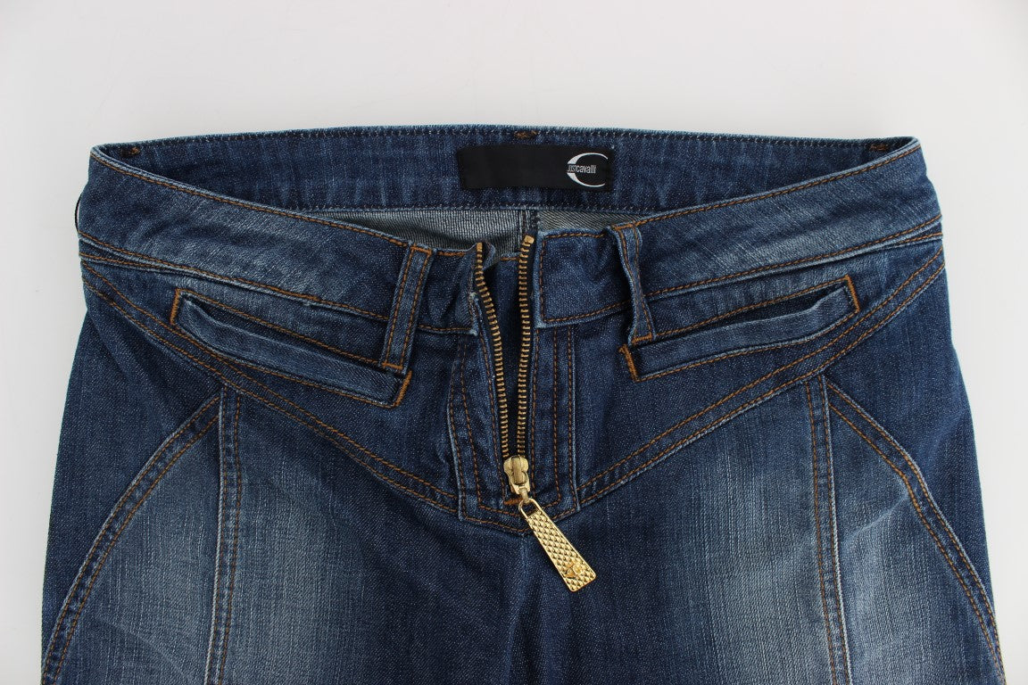 Cavalli - Jean bootcut en coton stretch bleu délavé